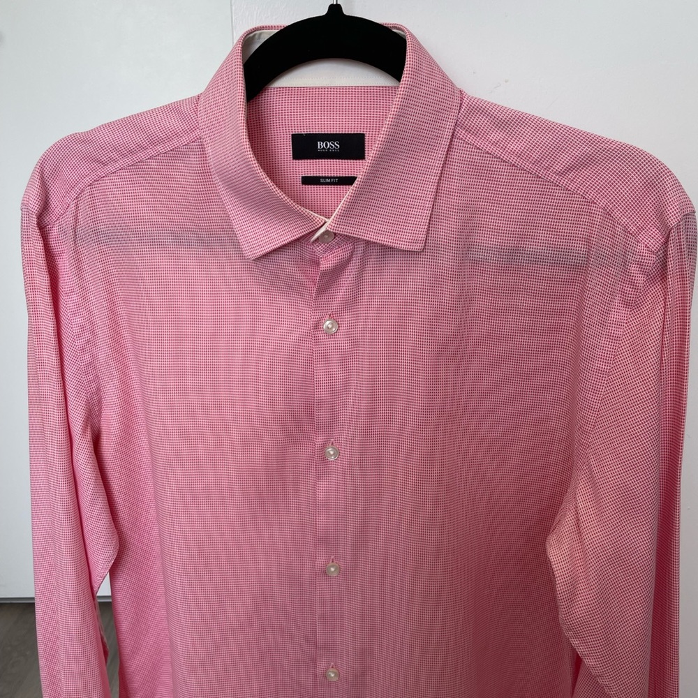 Hugo Boss cufflink dress shirt pink size 39 - 15 1/2 slim fit